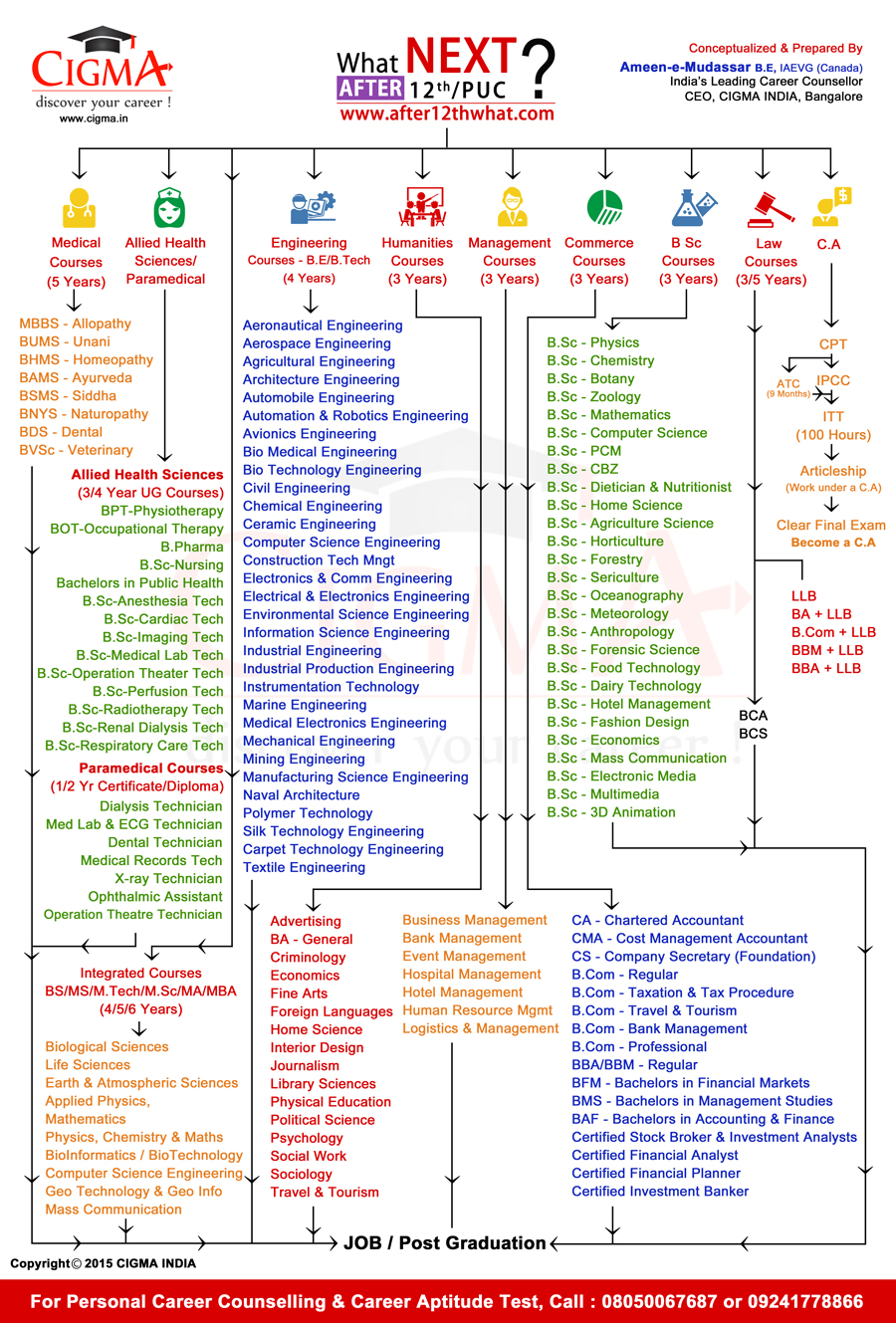 Career chart after12th color Courses Colleges Careers Jobs 